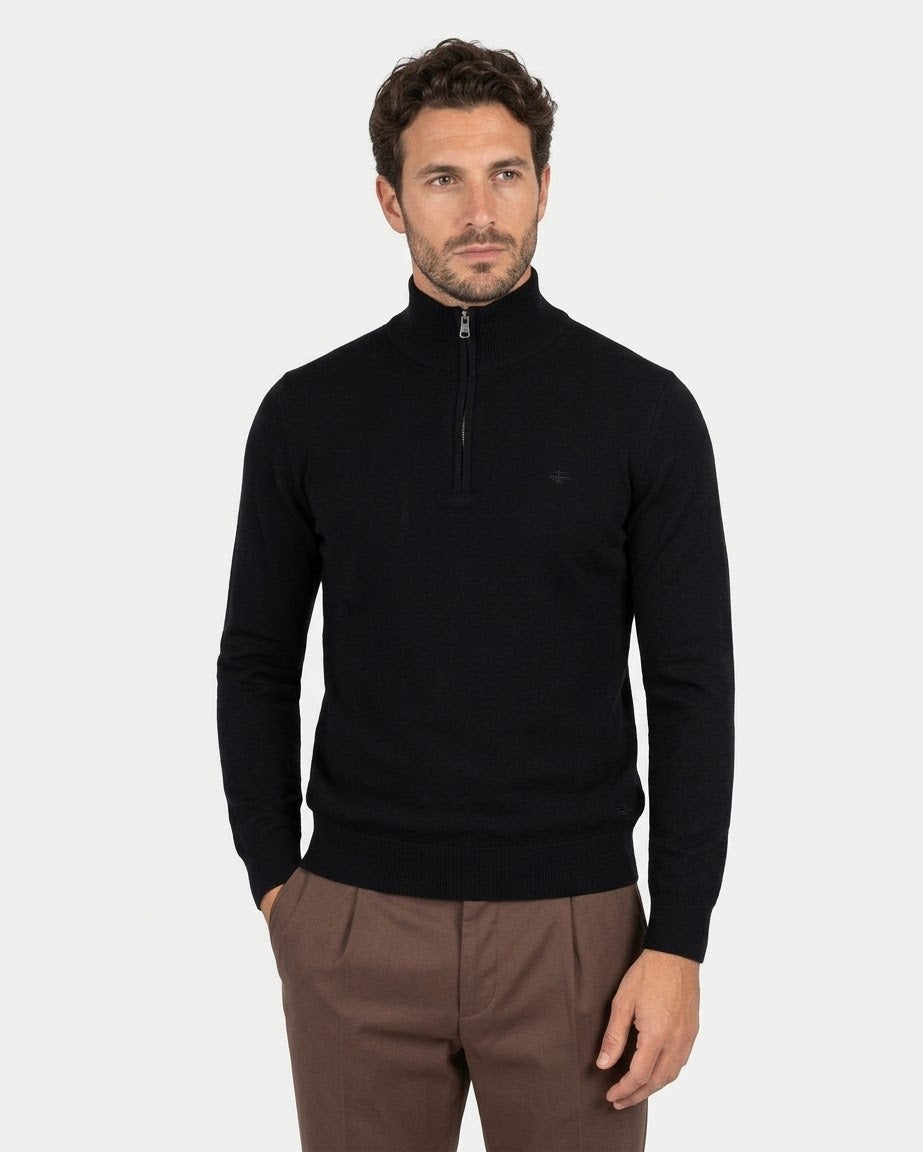 GIANNI LUPO Maglia Collo Alto Mezza Zip Nera