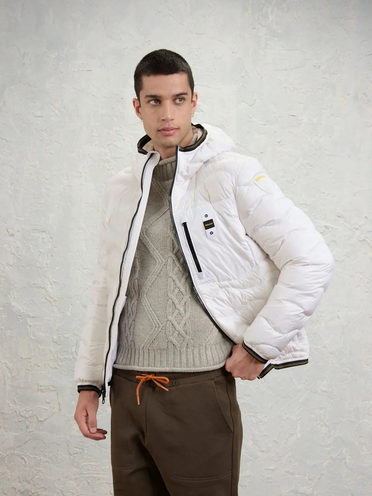 BLAUER Giubbotto Uomo Piumino Invernale Ondulato Bianco