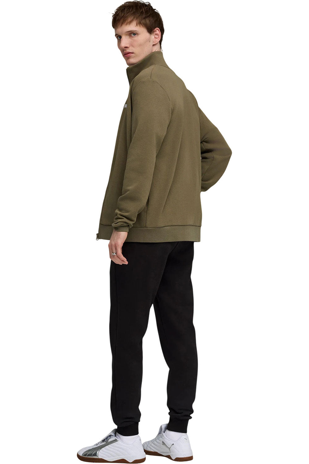 PUMA Tuta In Cotone Garzato Con Zip Verde/Nera