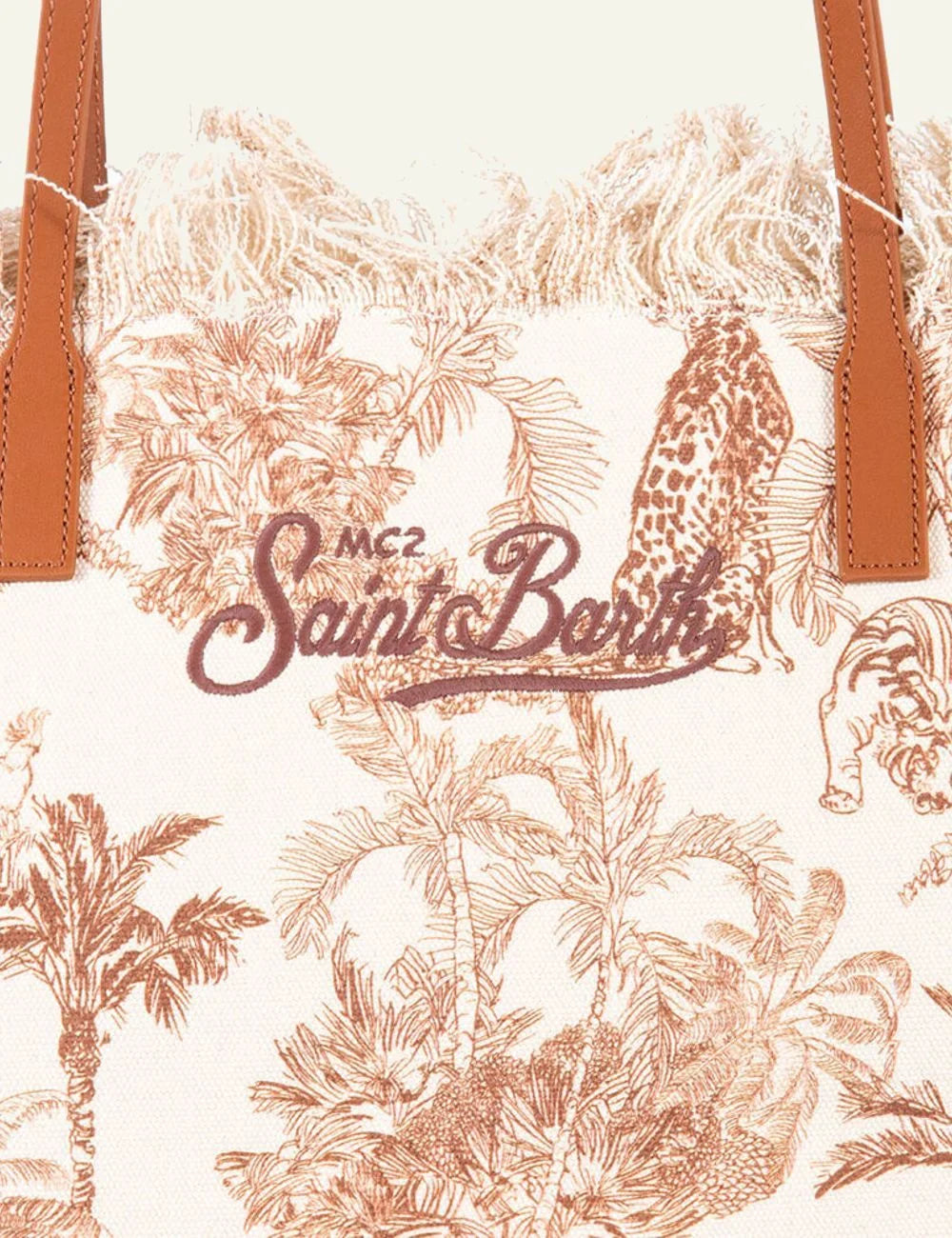 SAINT BARTH BORSA CITY REGULAR IN CANVAS BEIGE DETTAGLI MARRONI CON FRANGE