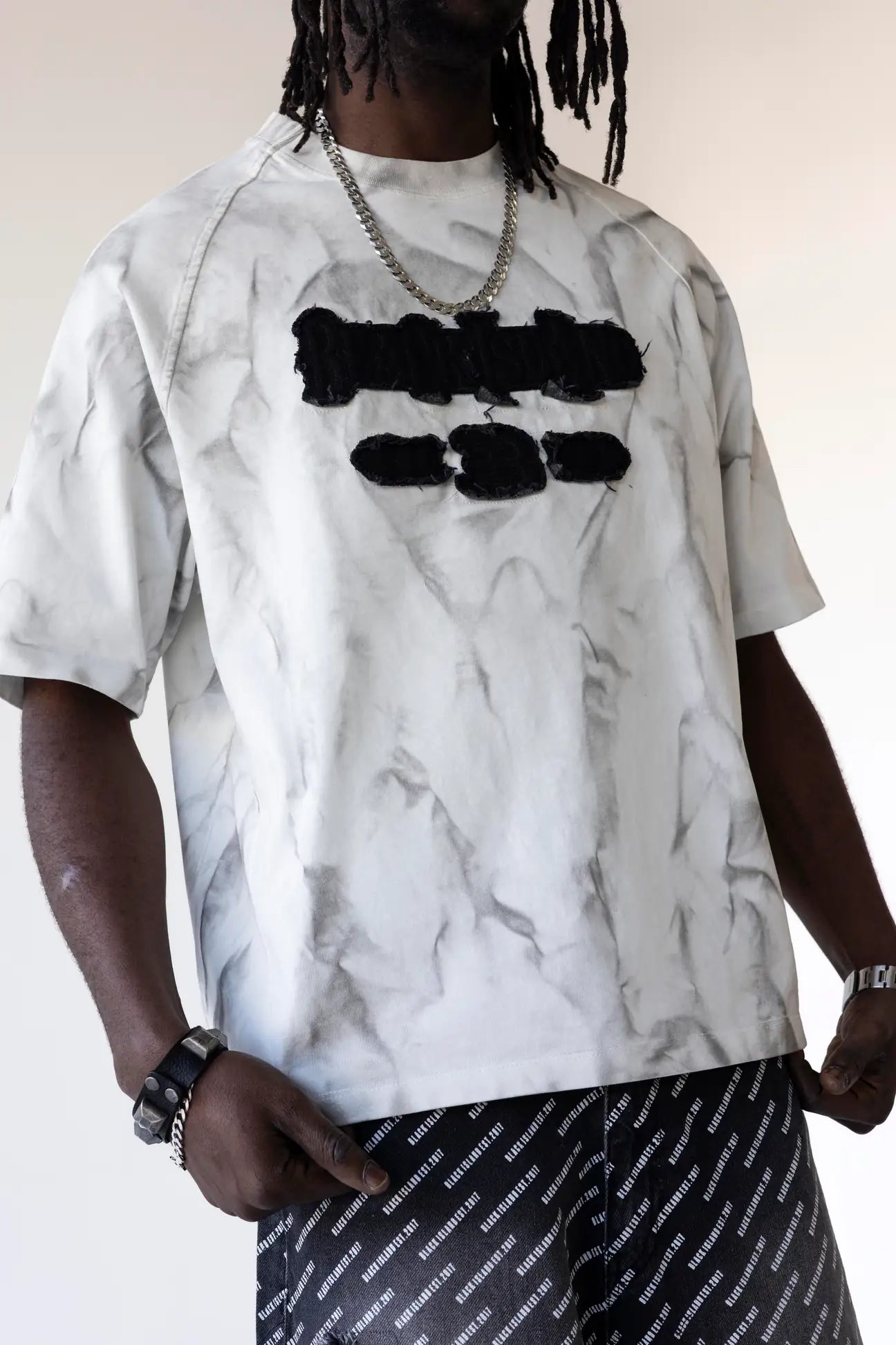 BLACK ISLAND T-Shirt In Cotone Effetto Marmo