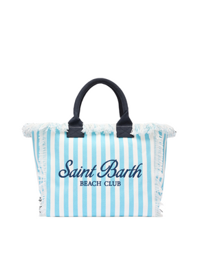 SAINT BARTH Borsa a Spalla Vanity Beach Stripes In Canvas Azzurra