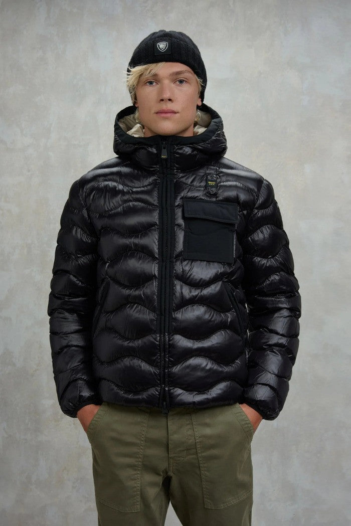 BLAUER Giubbotto Uomo Ovattato Invernale Ondulato Con Taschino Nero