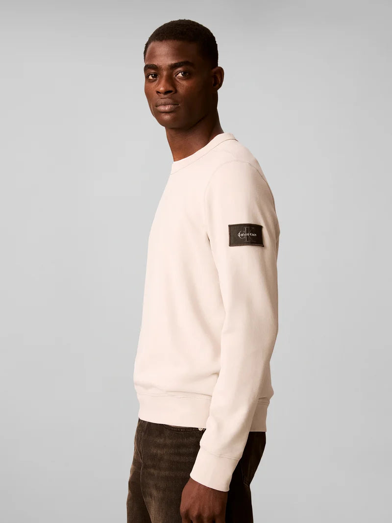 CALVIN KLEIN Felpa Girocollo Logo Manica Beige