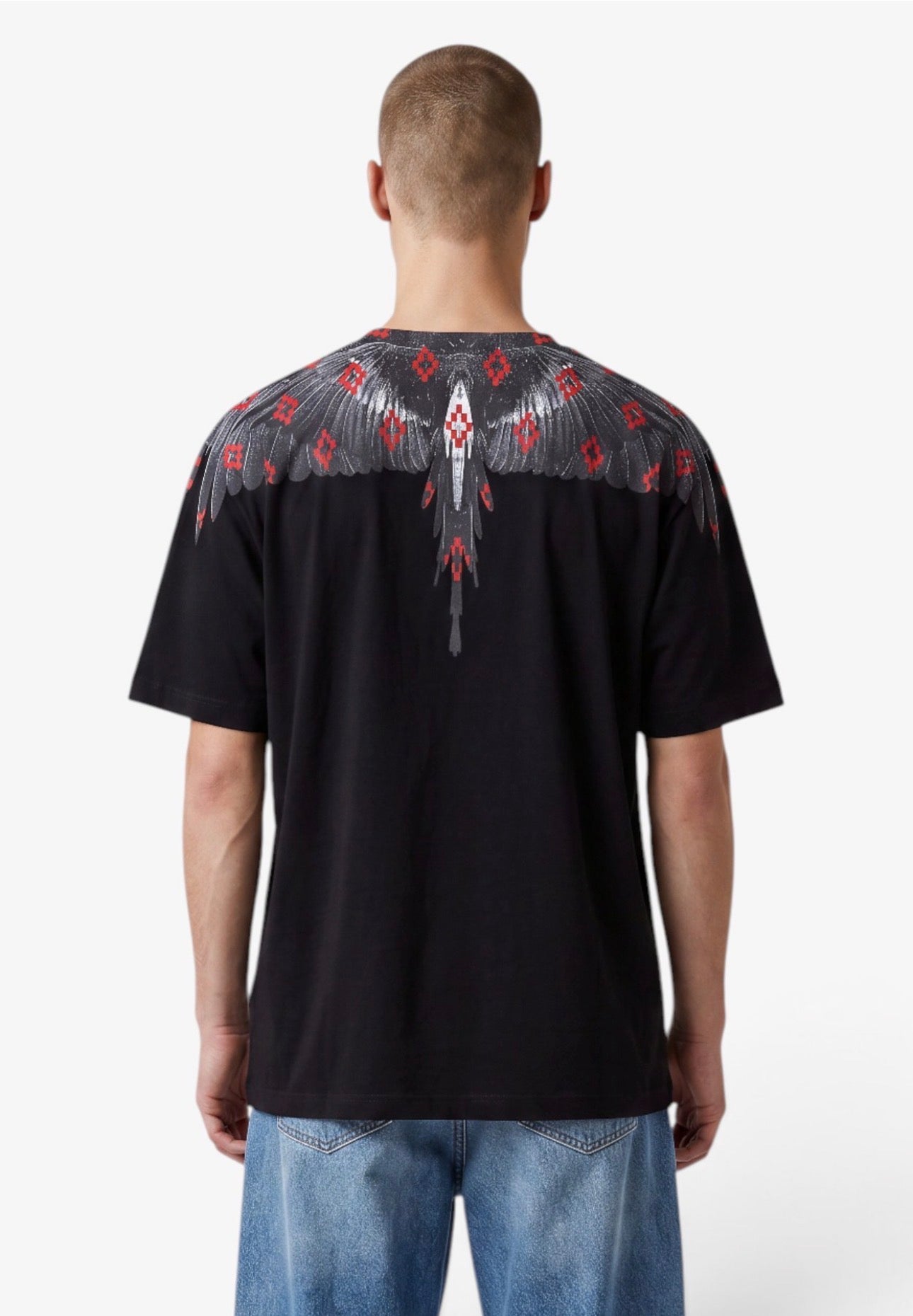 COUNTY OF MILAN T-Shirt Nera Marcelo Burlon Ali Nere, Multilogo Rosso