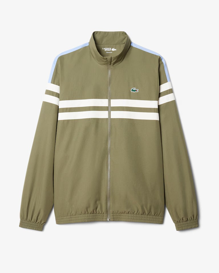 LACOSTE Tuta Leggera In Microfibra Con Bande Centrali e Logo Sul Retro Verde/Bianca