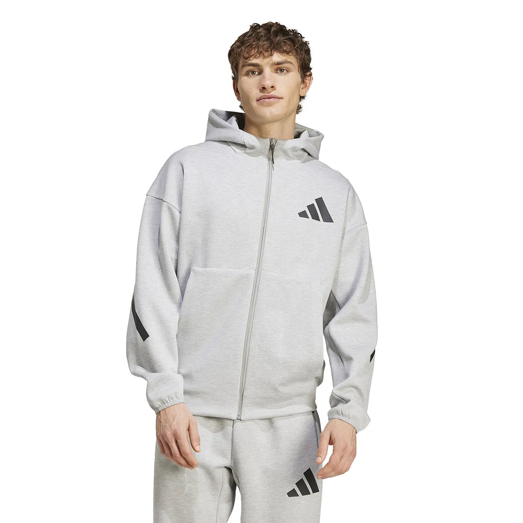 ADIDAS Tuta Leggera In Cotone Con Zip Con Cappuccio e Logo Grigi