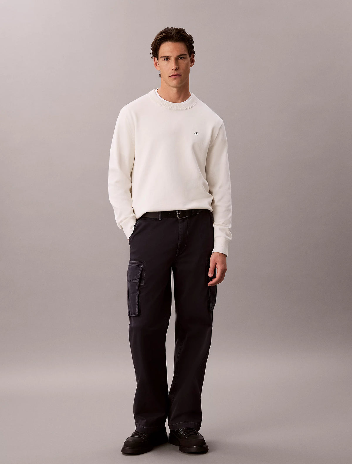 CALVIN KLEIN Maglioncino Bianco Logo Piccolo Nero FW