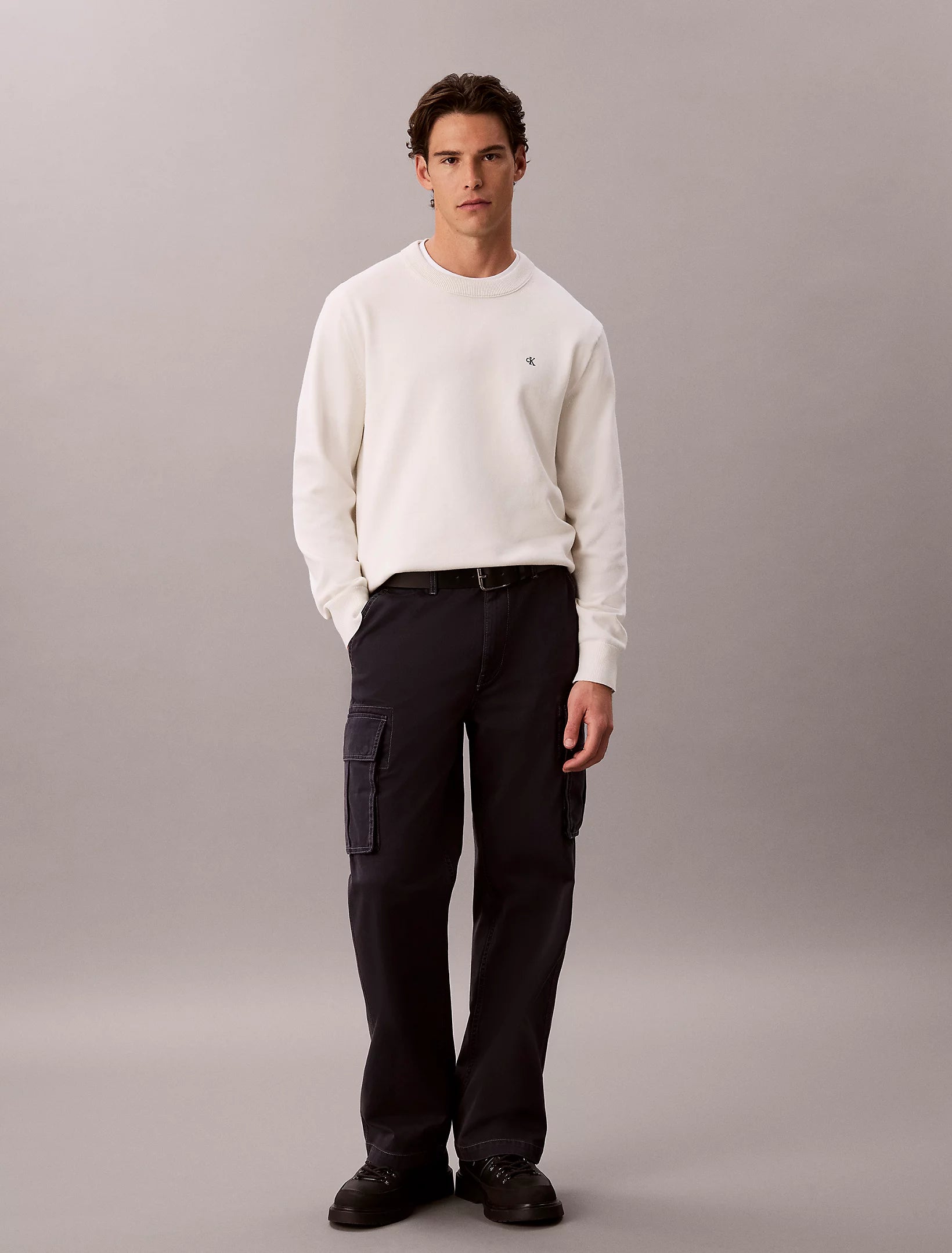 CALVIN KLEIN Maglioncino Bianco Logo Piccolo Nero FW