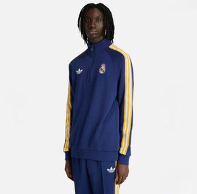 ADIDAS ORIGINALS Tuta Completa Real Madrid Mezza Zip Blu con Strisce Bianche/Gialle