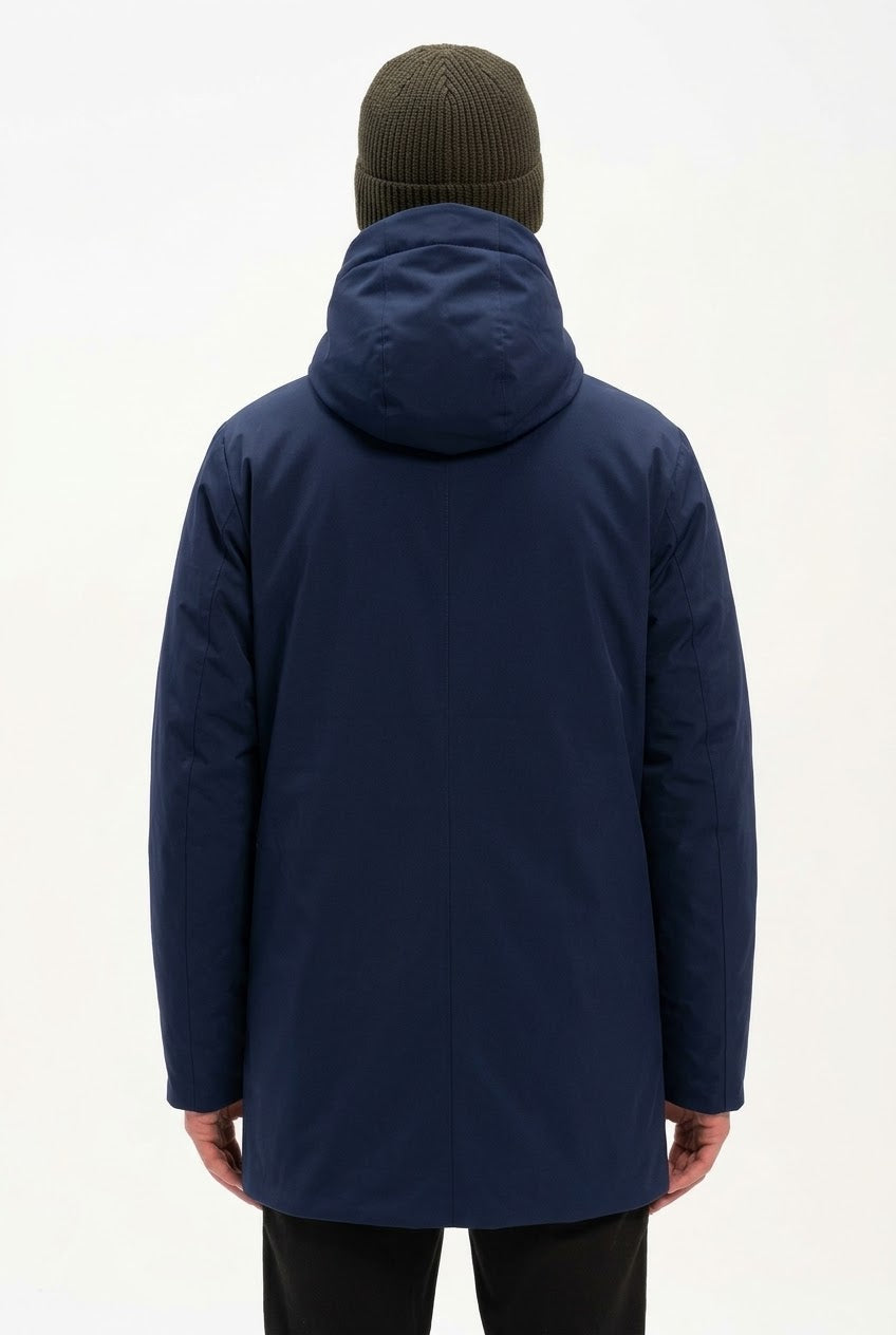 MORE Giubbotto Lungo Mason Con Cappuccio Blu