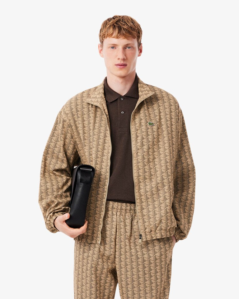 LACOSTE Tuta Monogram In Microfibra Con Zip Beige