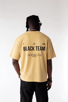BLACK ISLAND T-Shirt In Cotone Sfumata Cropped Con Stampa Fronte e Retro Gialla/Nera