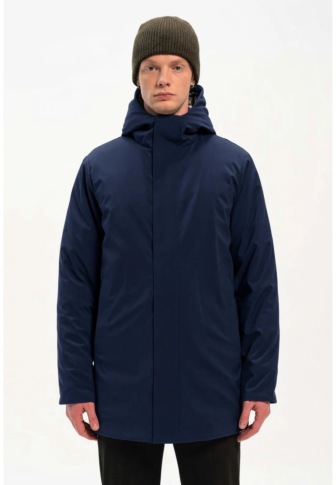 MORE Giubbotto Lungo Mason Con Cappuccio Blu
