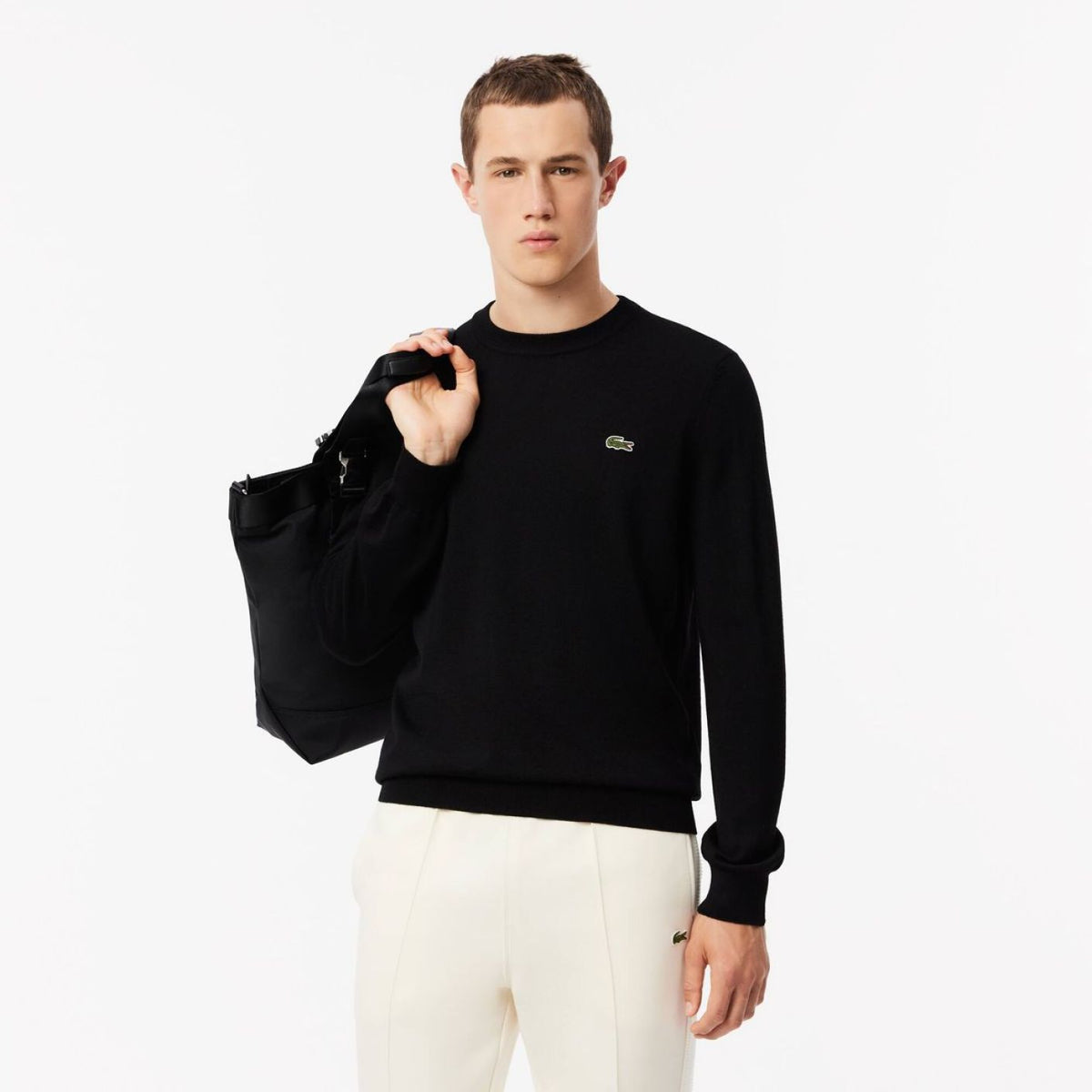 LACOSTE Pullover Girocollo Basic In Misto Lana Nero