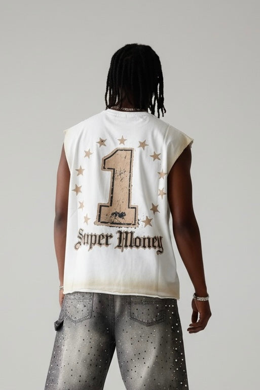 ART SUPER MONEY Canotta Con Stampa Fronte e Retro Con Brillantini Nera
