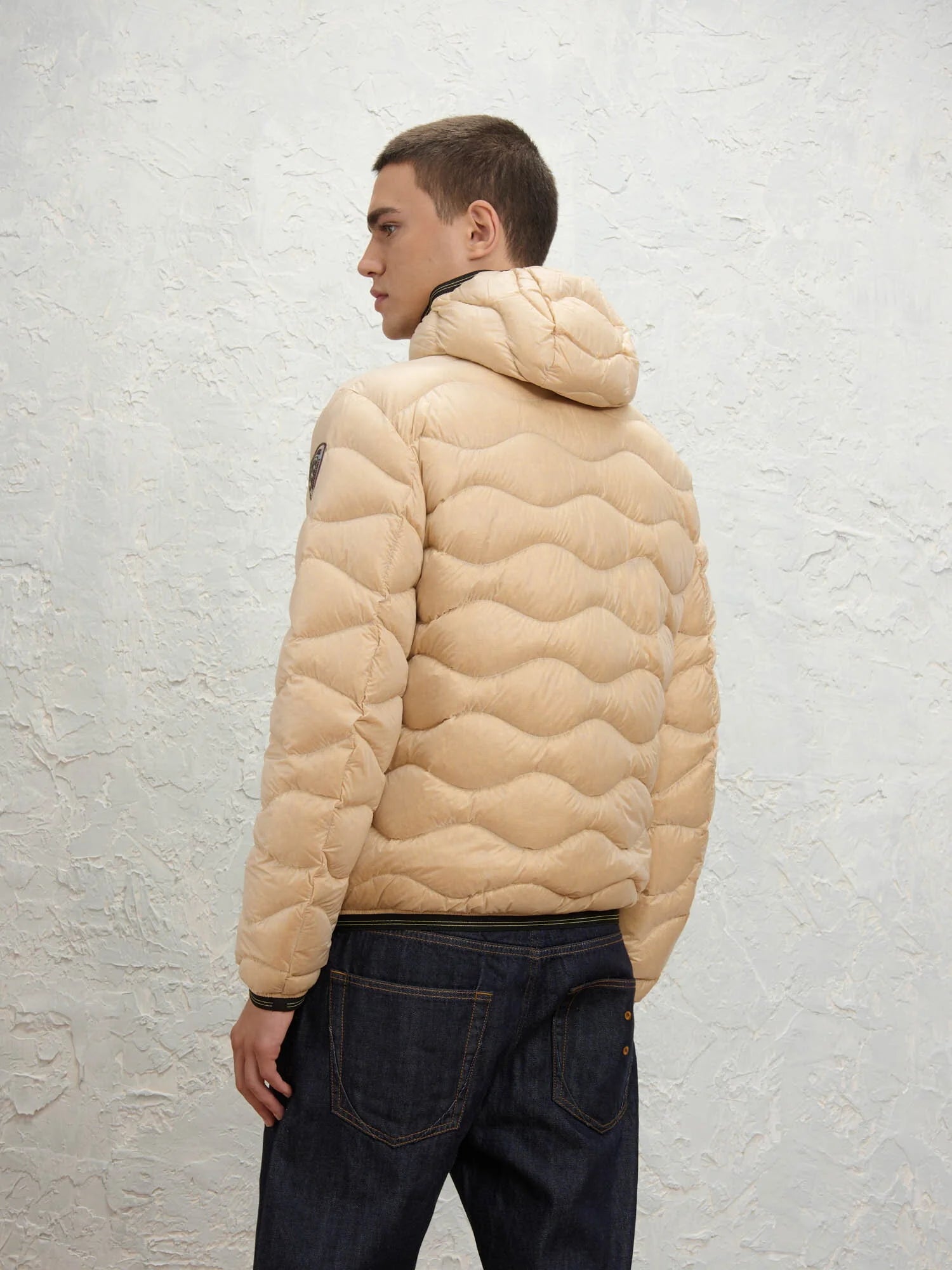 BLAUER Giubbotto Uomo Piumino Invernale Ondulato Wave Colors Down Con Cappuccio Beige