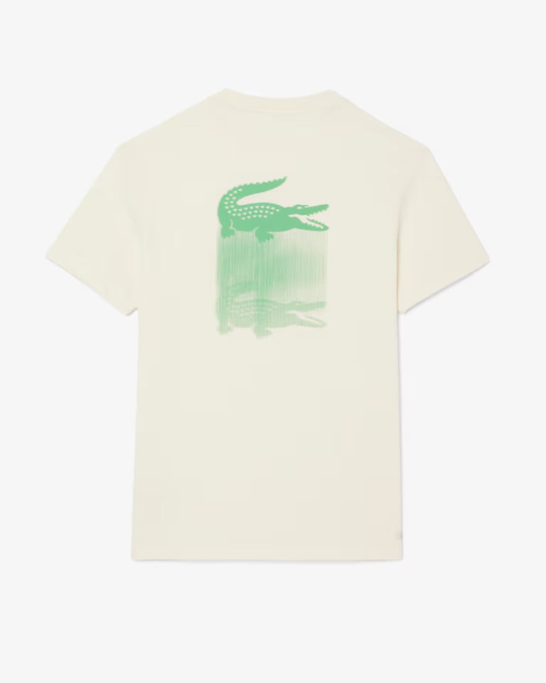LACOSTE T-Shirt Panna Stampa Retro
