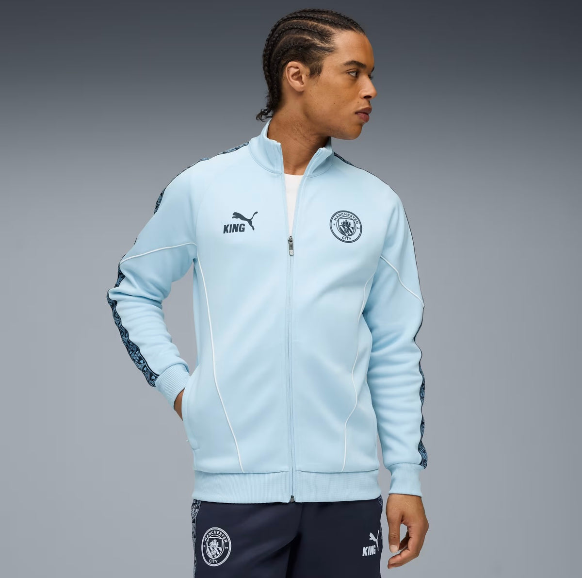 PUMA Tuta Manchester City Acetata Con Zip Blu/Azzurra