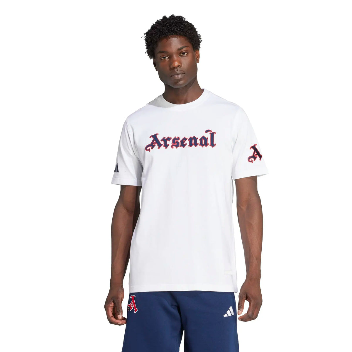 ADIDAS Completino Arsenal In Cotone Loghi Ricamati T-Shirt Bianca Pantaloncino Blu