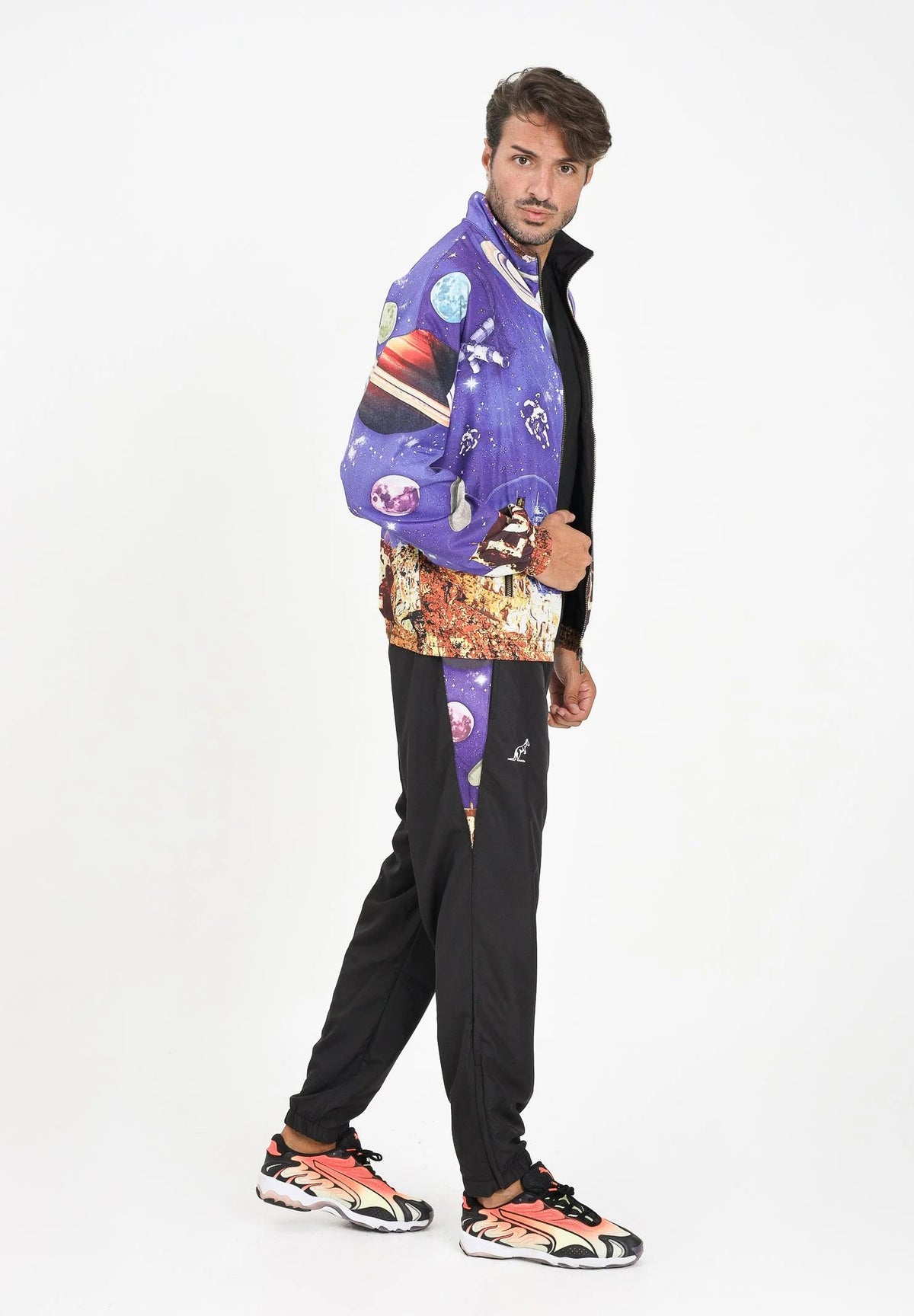 AUSTRALIAN Tuta Print Smash Jacket Leggera In Microfibra Con Zip Fantasia Saturno Viola/Nero 25/26