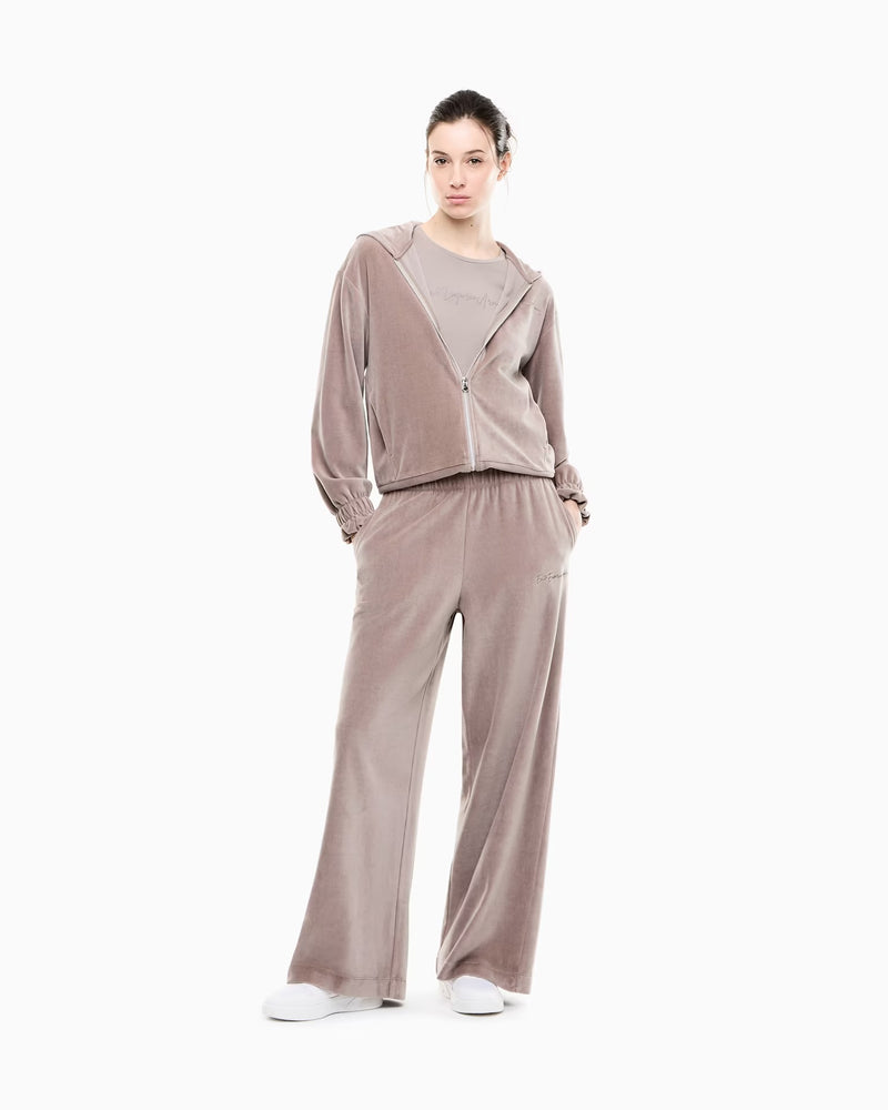 EMPORIO ARMANI Tuta Completa Con Zip e Cappuccio In Velluto Donna Beige Chiaro