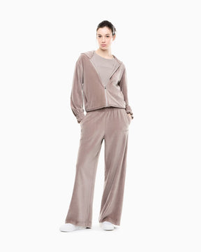 EMPORIO ARMANI Tuta Completa Con Zip e Cappuccio In Velluto Donna Beige Chiaro