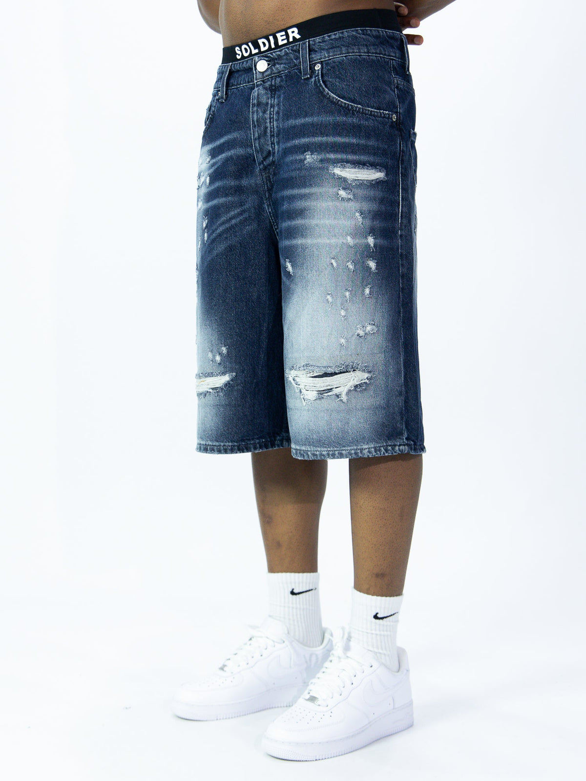 SOLDIER Bermuda Jorts Jeans In Denim Con Rotture Blu