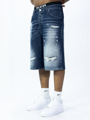 SOLDIER Bermuda Jorts Jeans In Denim Con Rotture Blu