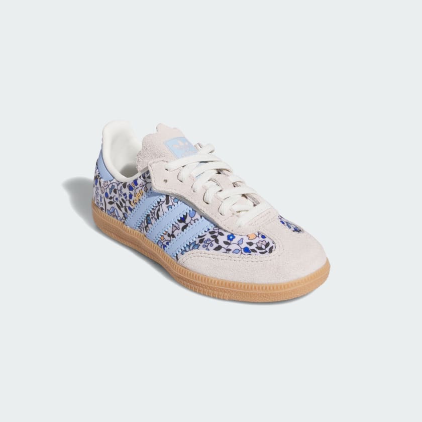 Adidas Samba “Liberty London” Bambina Con Laccio Elastico Floreale Beige Strisce Celesti