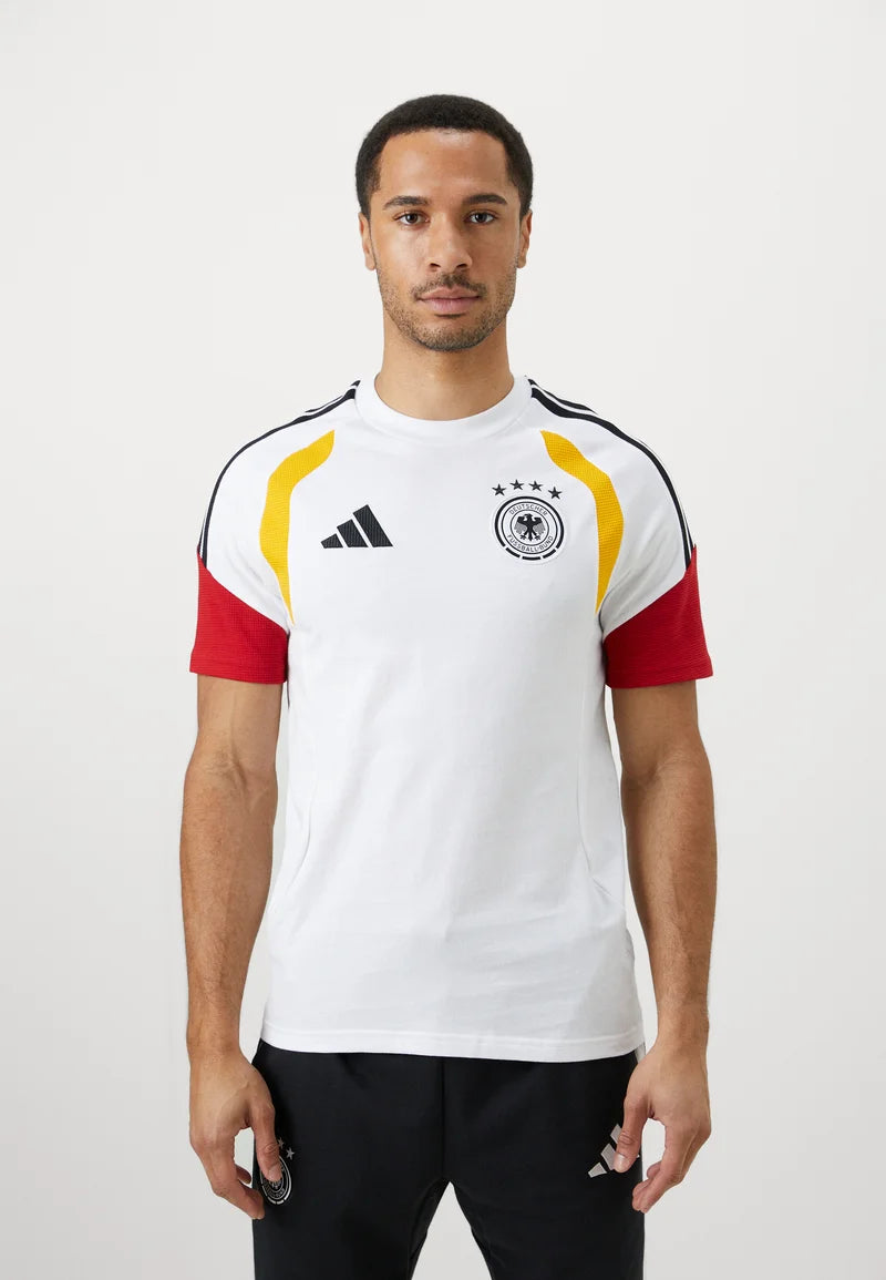 ADIDAS Completino GERMANIA T-Shirt Bianca e Pantaloncino Nero Strisce Laterali Bianco/Nero/Rosso