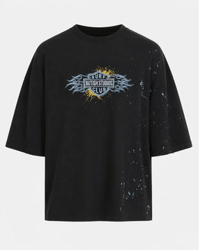 BUTISH T-Shirt Racing Stampa Fronte e Retro Con Strass Nera