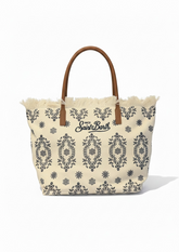 SAINT BARTH Borsa City regular in Sangallo con Frange Bianca Dettagli e Logo Ricamati Blu