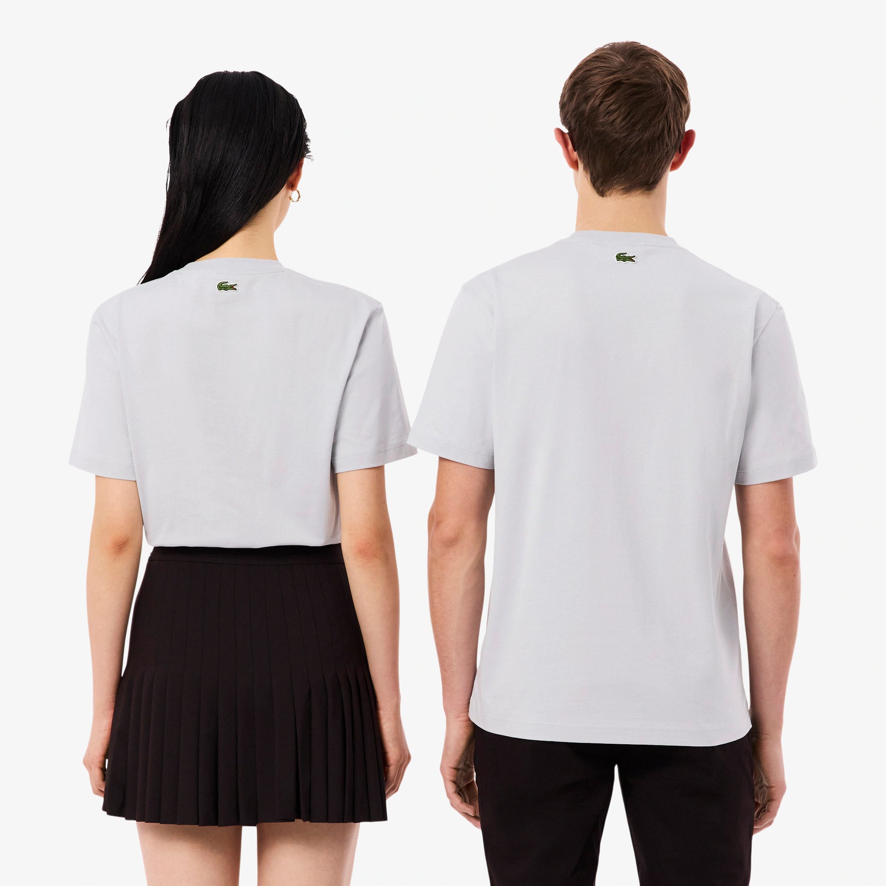 LACOSTE T-Shirt Logo Goffrato Tono Su Tono Grigia