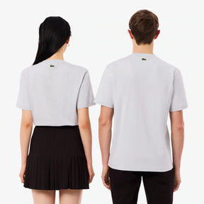 LACOSTE T-Shirt Logo Goffrato Tono Su Tono Grigia