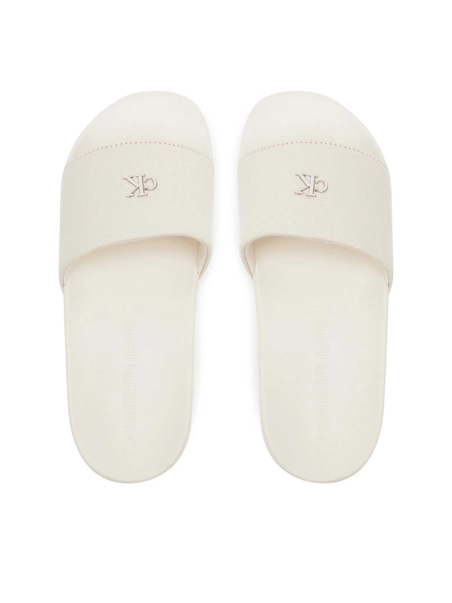 CALVIN KLEIN Ciabatta Beige Con Fascia Logo in Metallo