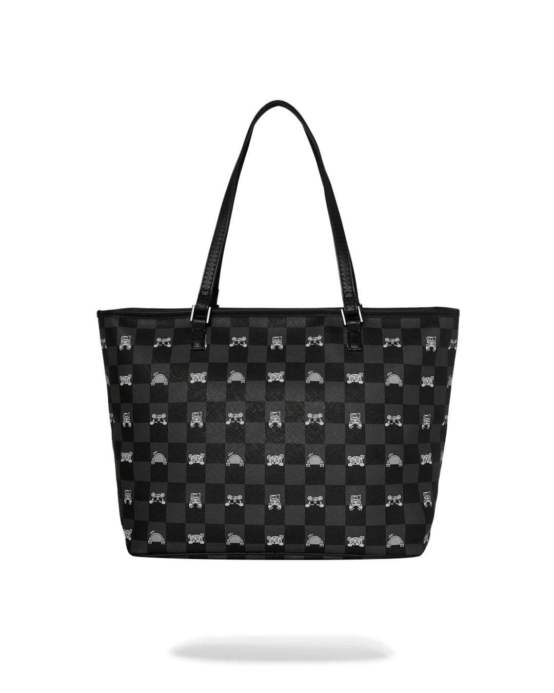 SPRAYGROUND BORSA GRAY PEEKING CHARACTER CHECK TOTE Nera