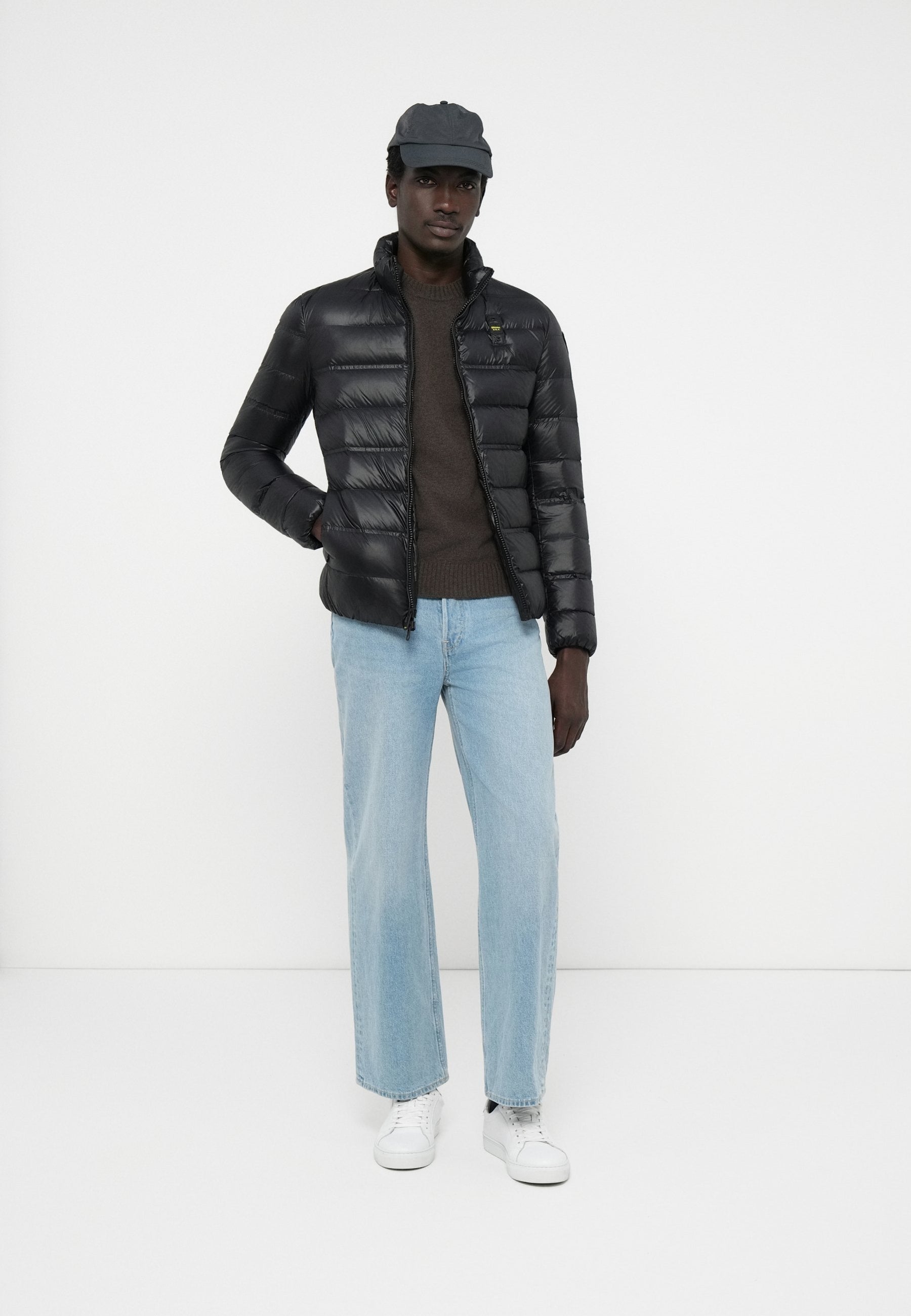 BLAUER Giubbotto Uomo Piumino Invernale Fasciato Senza Cappuccio Nero