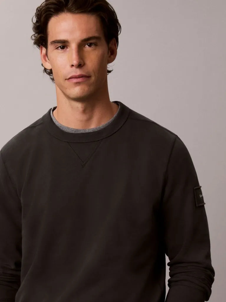 CALVIN KLEIN Felpa Girocollo Terry Misto Cotone Con Badge Sulla Manica Nero 26/27