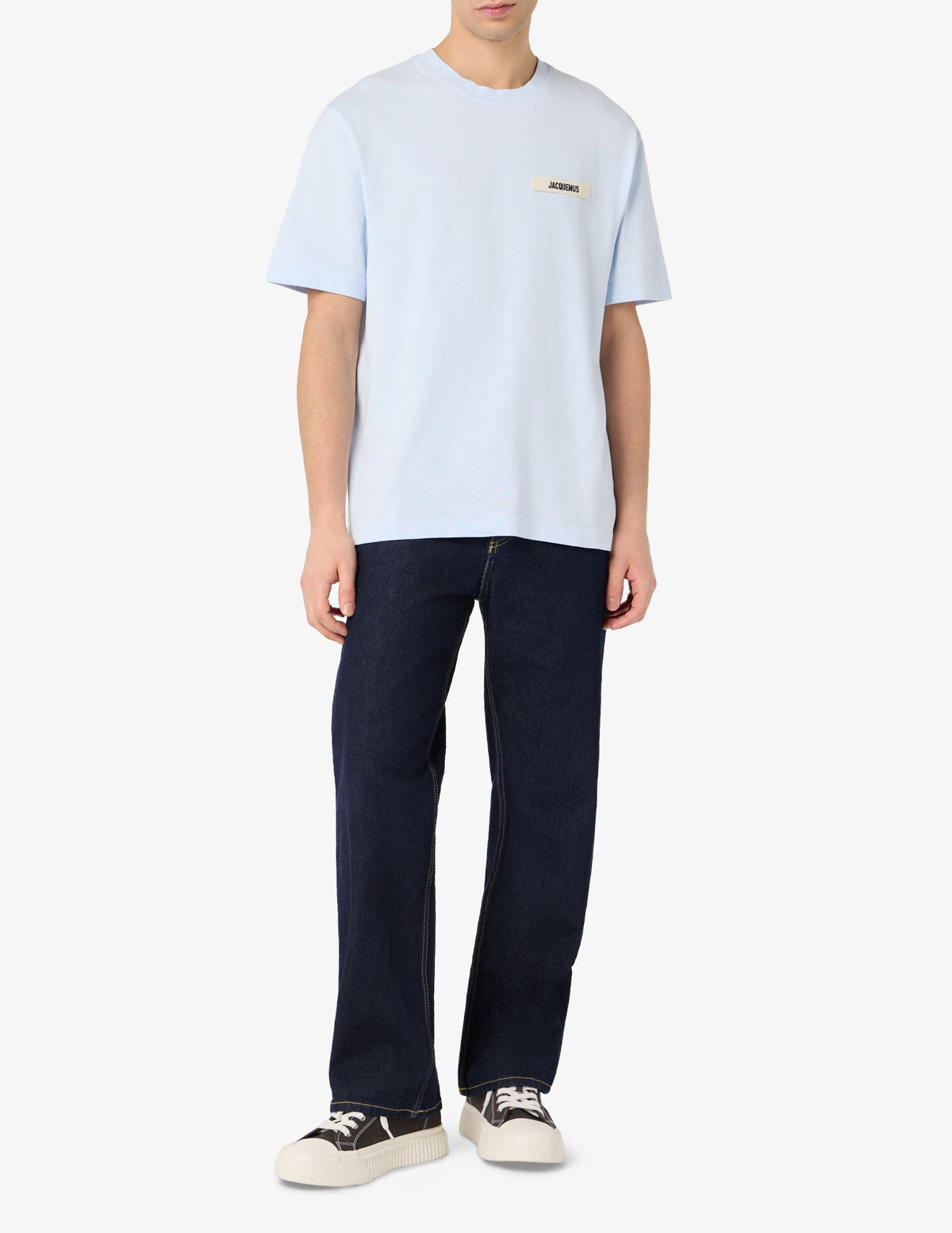 JACQUEMUS T-Shirt In Cotone Con Logo In Rilievo Azzurra