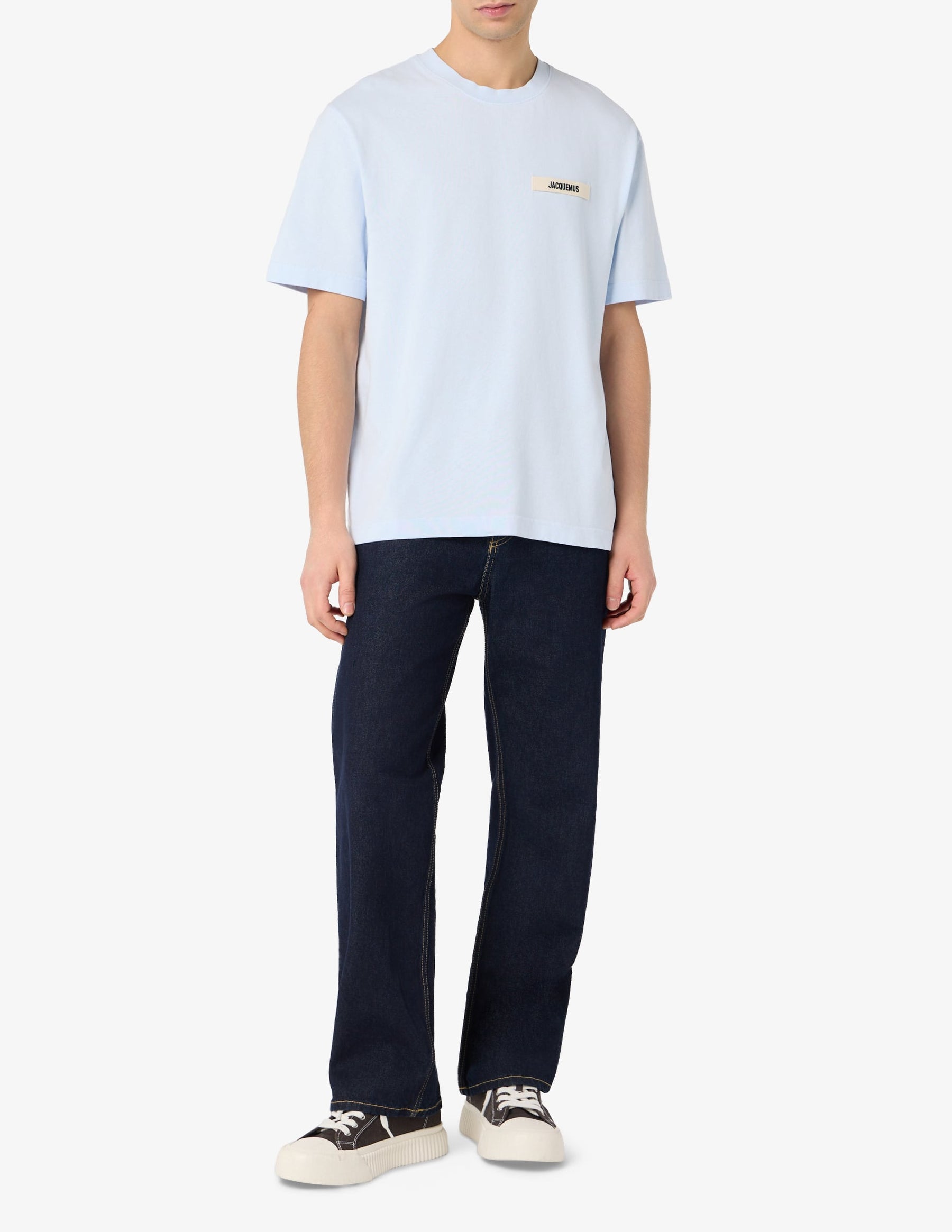 JACQUEMUS T-Shirt In Cotone Con Logo In Rilievo Azzurra