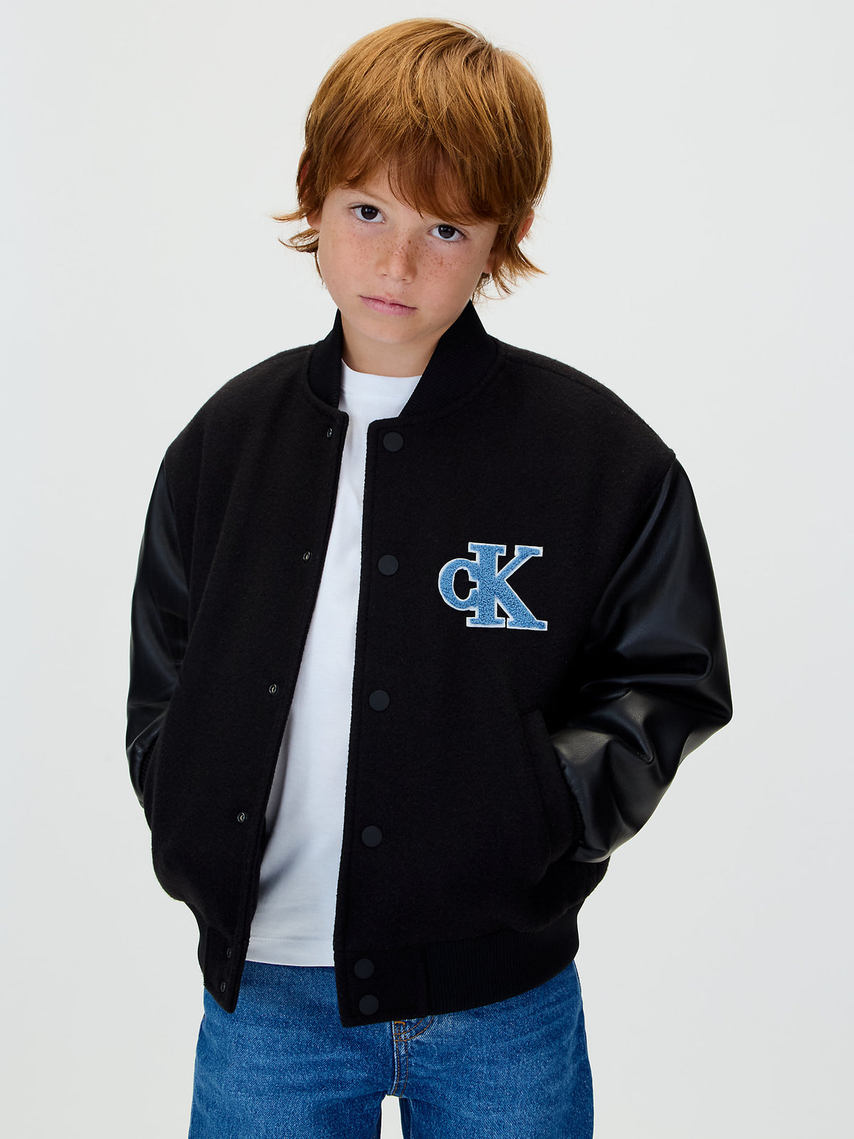 Calvin Klein Giubbotto College Bambino Invernale Nero Logo Azzurro