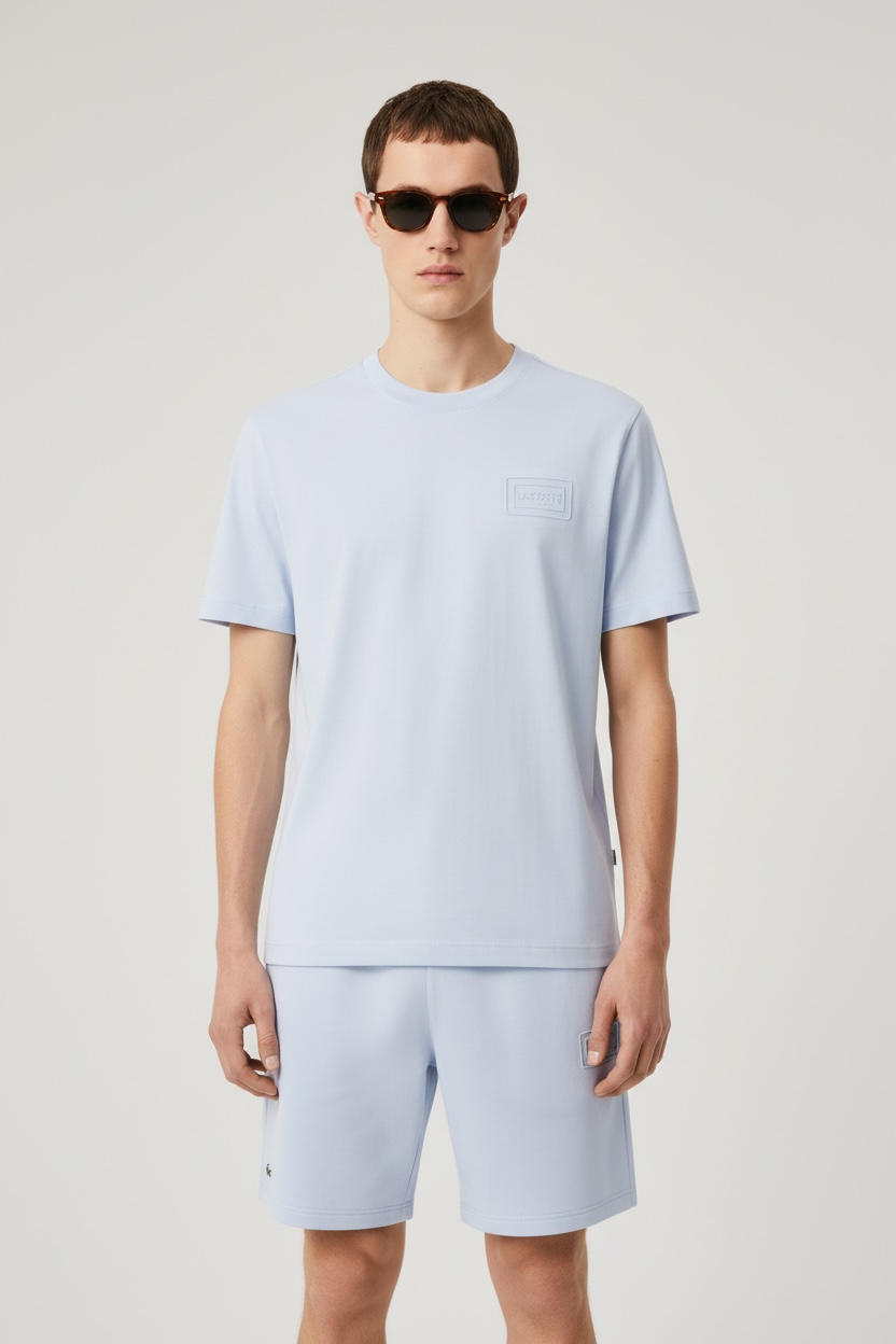 LACOSTE Completino con Logo Goffrato Tono Su Tono Celeste Polvere