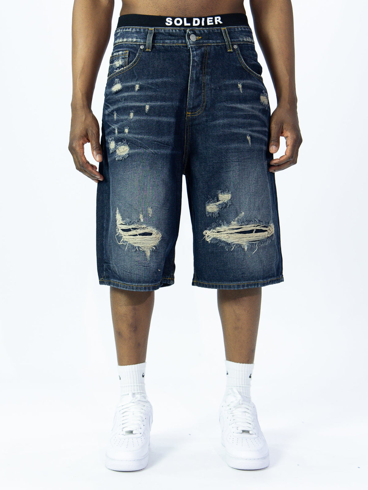 SOLDIER Bermuda Jorts Jeans In Denim Con Rotture Sabbiato Blu
