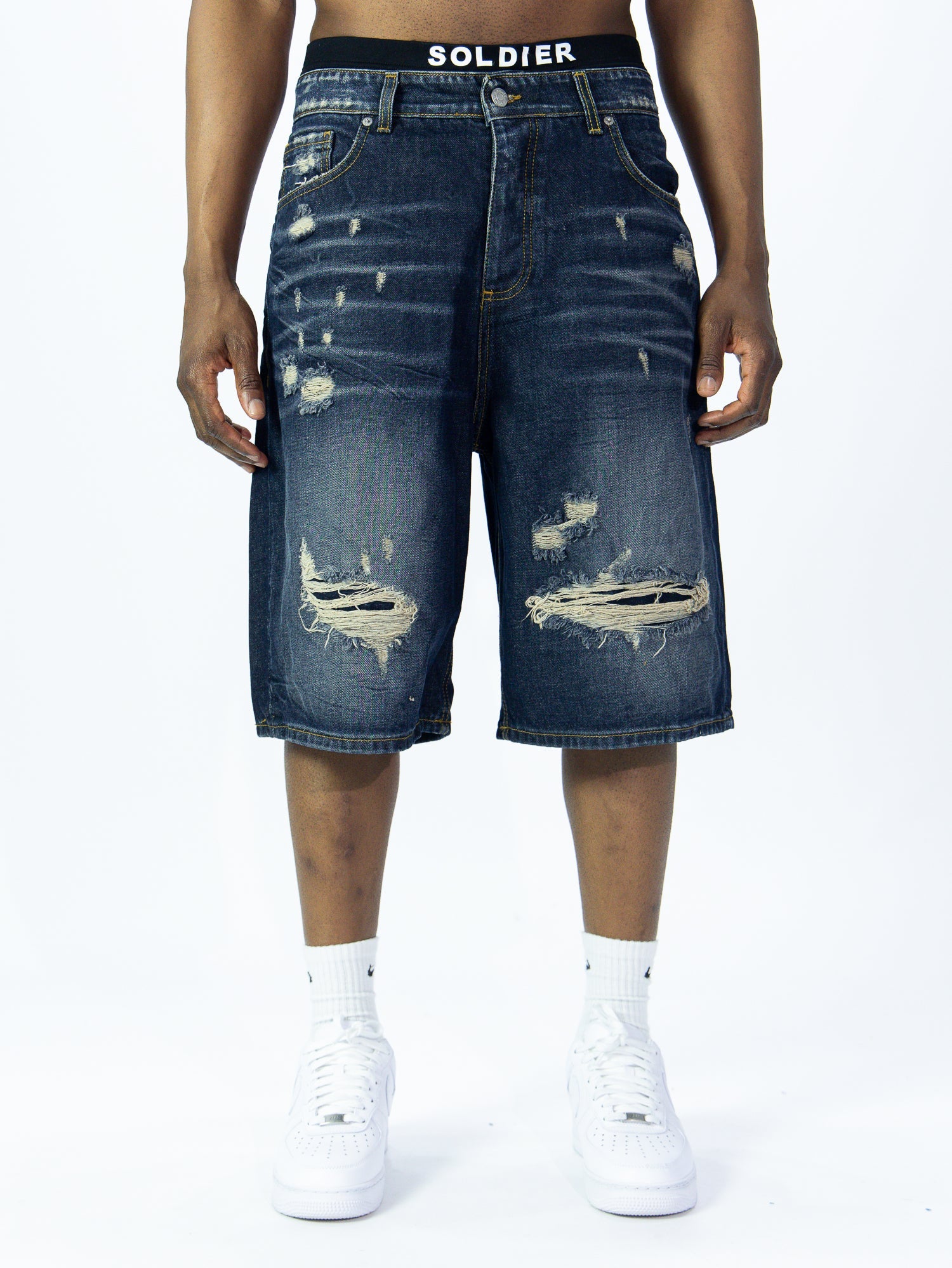 SOLDIER Bermuda Jorts Jeans In Denim Con Rotture Sabbiato Blu