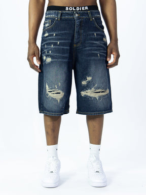 SOLDIER Bermuda Jorts Jeans In Denim Con Rotture Sabbiato Blu