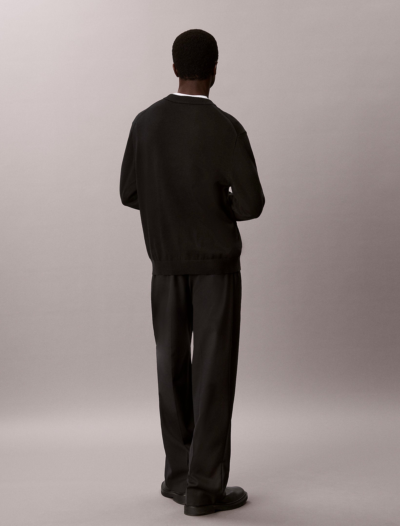 CALVIN KLEIN Maglioncino Girocollo In Cotone Liscio Logo Piccolo Nero
