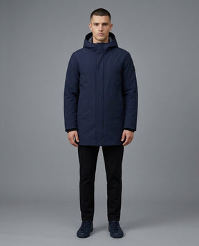MORE Giubbotto Lungo Carson Con Pelliccia Interna e Cappuccio Blu