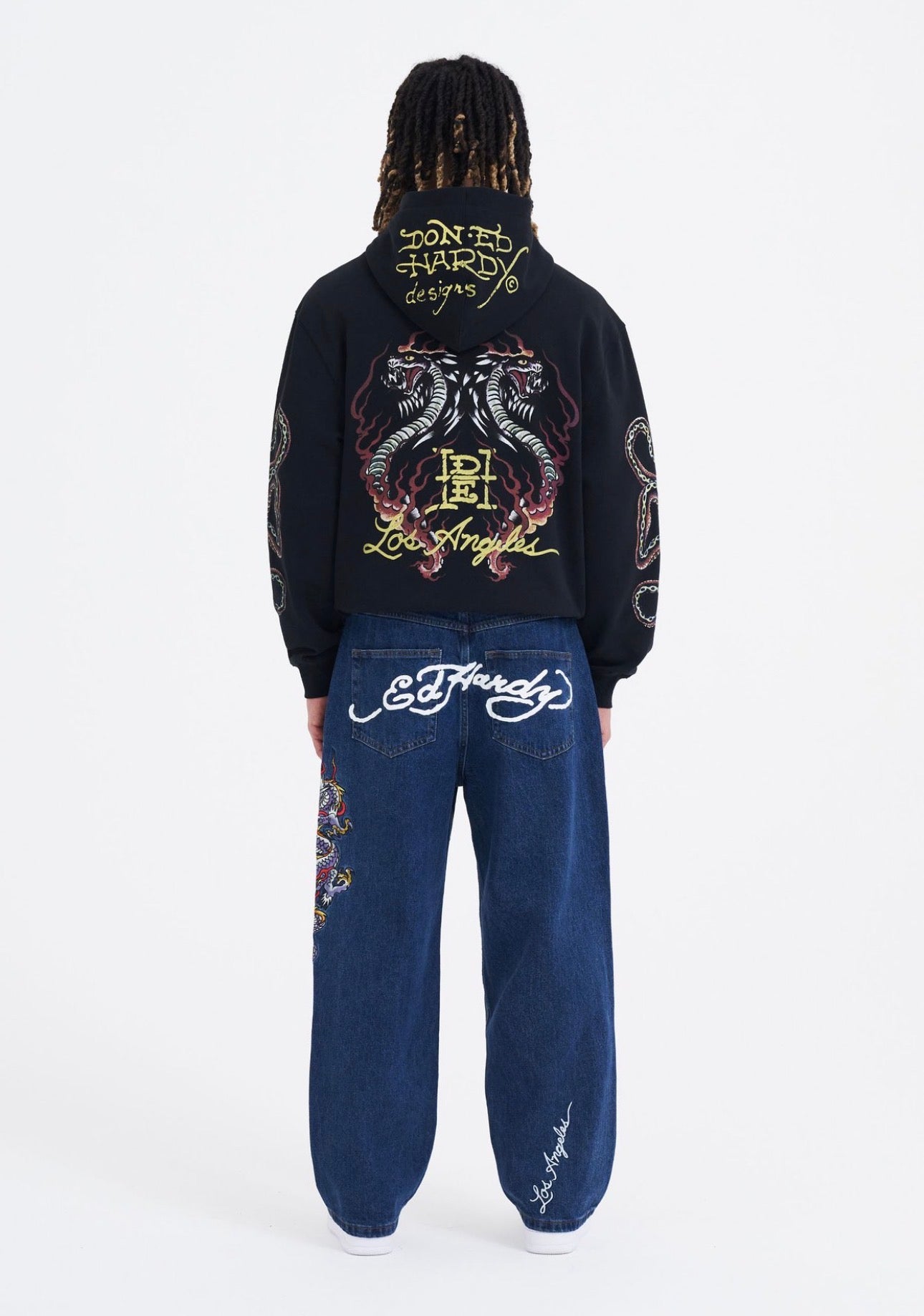 EH HARDY Felpa Con Cappuccio e Zip Con Stampe Multicolor Nera