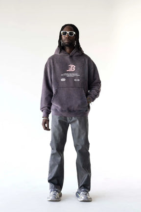BLACK ISLAND Felpa Con Cappuccio Con Stampa Fronte e Retro Viola Stone Wash